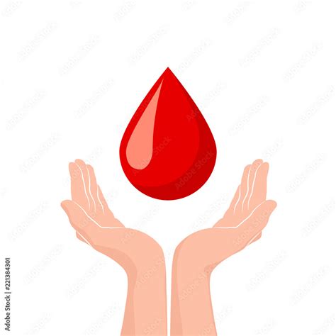 Two Hands Donate Blood World Blood Donor Day Concept Red Drop Symbol