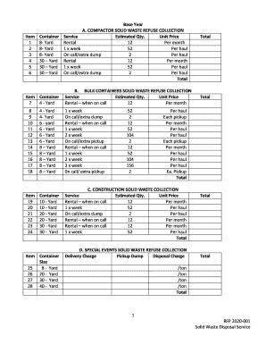 Fillable Online 1 RFP 2020 001 Solid Waste Disposal Service Base Year A