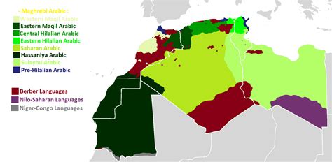 Map of the language families of the Maghreb and the main varieties of ...