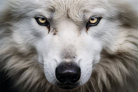 Close Up of Face of Wild White Wolf with Yellow Eyes Stock Photo ...