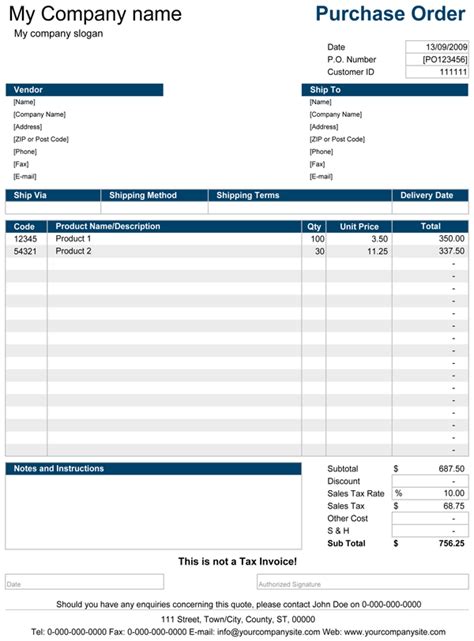 Excel Purchase Order Template