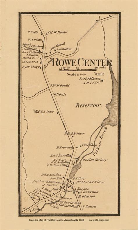 Rowe Center 1858 Old Town Map With Homeowner Names Etsy In 2022 Town Map Map Wall Maps