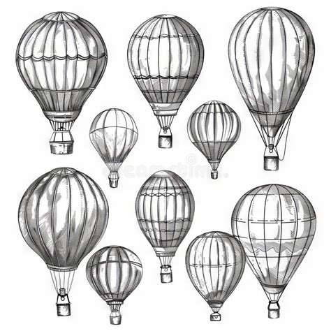 Hot Air Balloon Set Contour Drawings For Design Stock Photo Image Of