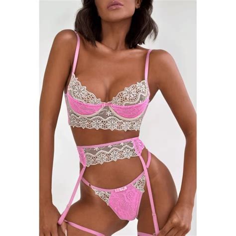 Lingerie Sexy Erotique Femme Aiud Bretelles En Dentelle Rose Demi