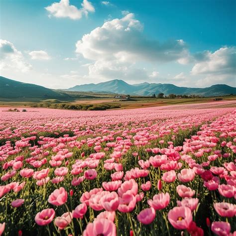 Floral Field Landscape Scenery With Breathtaking Scnery Premium Ai