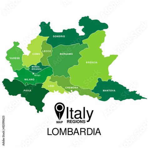 Regions Map Of Italy Mappa Delle Regione Lombardia Stock Vector