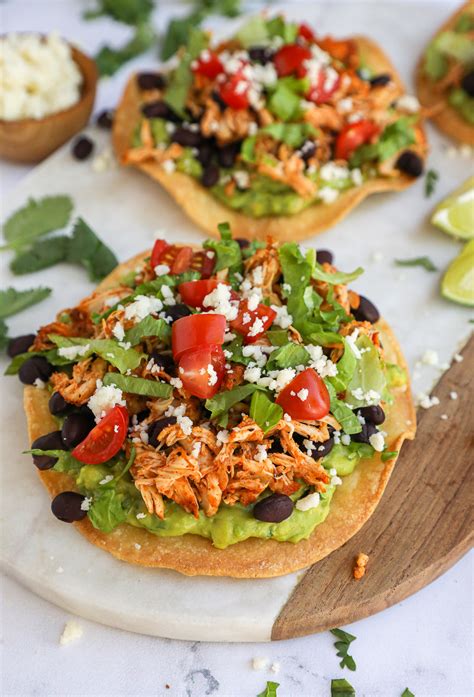 Spicy Chicken Tostadas With Black Beans And Guacamole Kalefornia Kravings