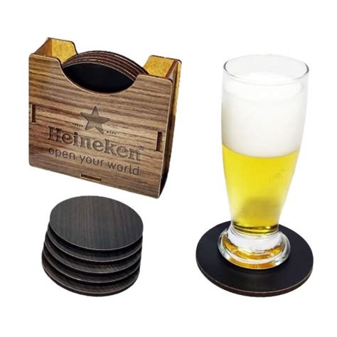 Kit Porta Copo Caneca De Chopp Cerveja Descanso De Copo Em Madeira