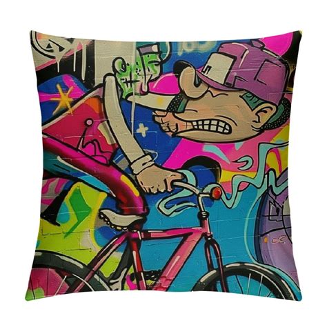 Akjvoe Linen Throw Pillow Cover Graffiti Wall Urban Hip Hop Pattern