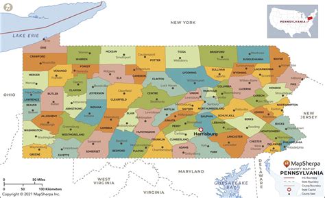 Pennsylvania Counties Map by MapSherpa - The Map Shop