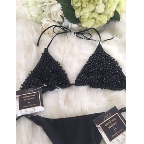 Beverly Hills Boutique Swim New Pearl Bikini Black Swimsuit Piece Set Thong Poshmark