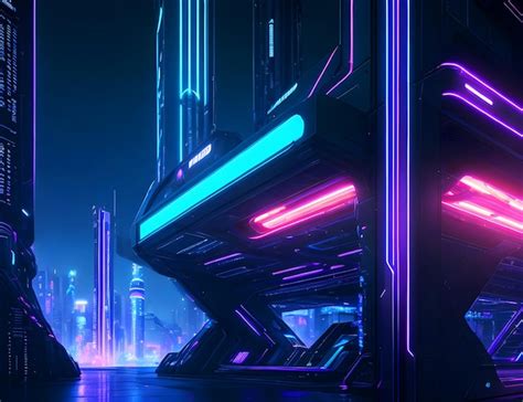 Premium Photo Futuristic Neon Cityscape Background