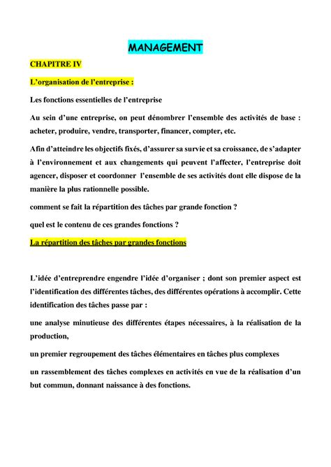 Management D8 Management Chapitre Iv Lorganisation De Lentreprise