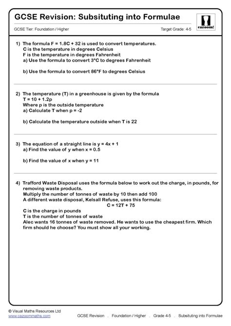 Substituting Into Formulae Gcse Questions Gcse Revision Questions