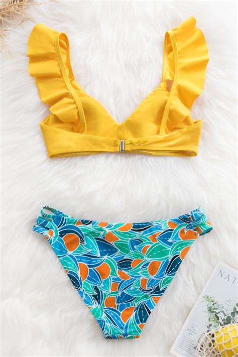 Yellow And Clementine Print Bikini