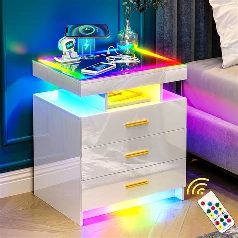 Woovivs Led Night Stand With Wireless Charging Stationsmart Nightstand With Senser