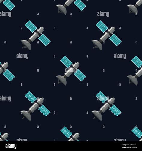 Satellite Seamless Pattern On Dark Blue Backgroundcartoon Vector