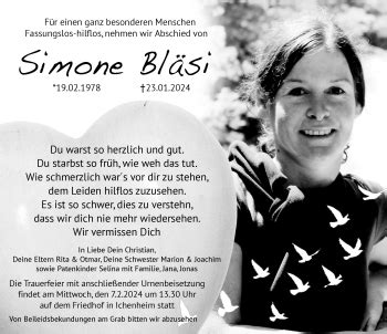 Traueranzeigen von Simone Bläsi Schwarzwälder Bote Trauer