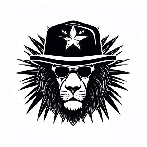 D Black Logo On A White Background Black Lion Man Hybrid With Hat And