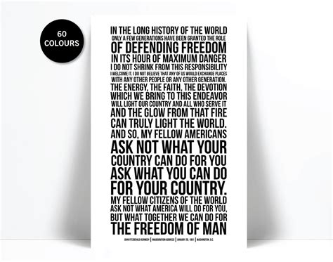 John Fitzgerald Kennedy Inauguration Speech Art Print JFK Presidential ...