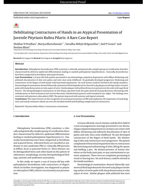 Pdf Debilitating Contractures Of Hands In An Atypical Presentation Of