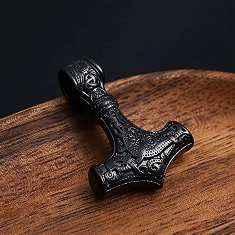 Dfwy Vikingo Acero Inoxidable Thor S Hammer Mjolnir Colgante Collar