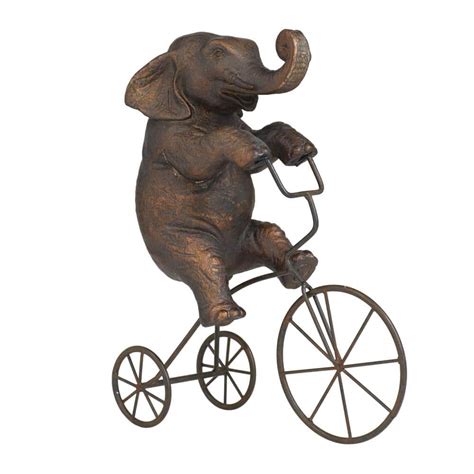 Litton Lane Bronze Polystone Elephant Sculpture With Bicycle