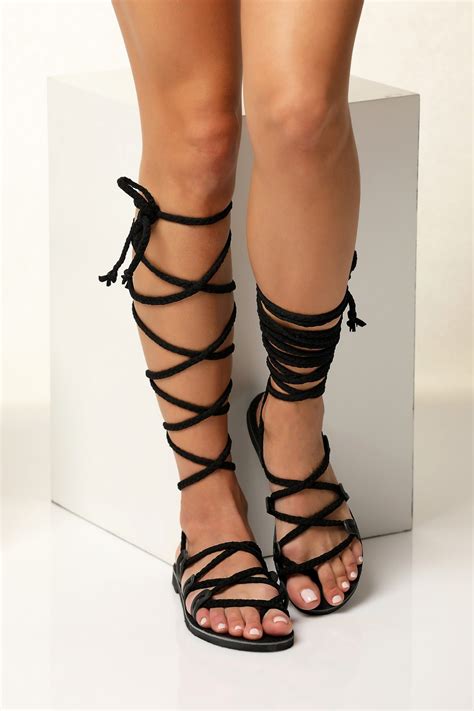 Black Lace Up Sandals Flat Shop Online Greek Chic Handmades