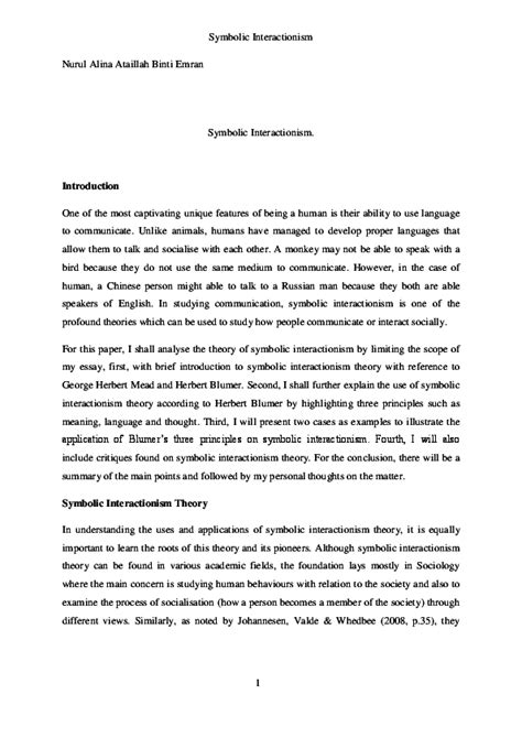 (PDF) Symbolic interactionism | Nurul Emran - Academia.edu