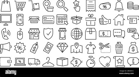 Shopping Online Icon Set Over White Background Line Style Vector