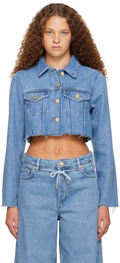 GANNI Blue Cropped Denim Jacket SSENSE UK