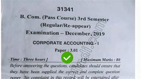 2019 Igu Bcom Pass 3rd Sem Corporate Accounting Question Paper Youtube