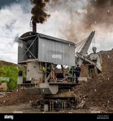 Restored Vintage Steam Excavator Shovel Working In A Quarry Stock Photo