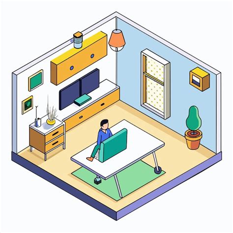 Premium Vector A Drawing Of A Room With A Chair And A Table