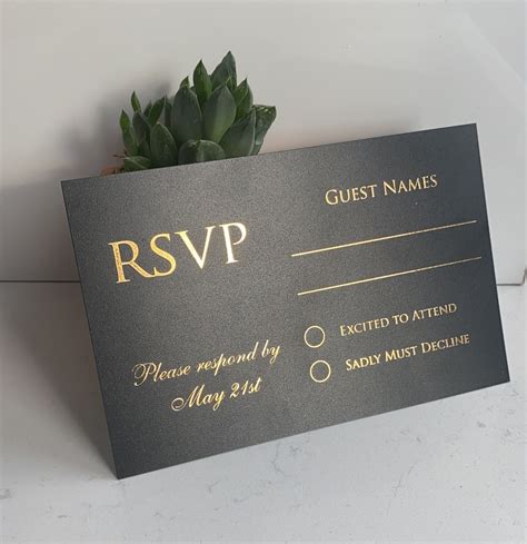 Foiled RSVP Card Simple Rsvp Rsvp Wedding Cards Black And Etsy