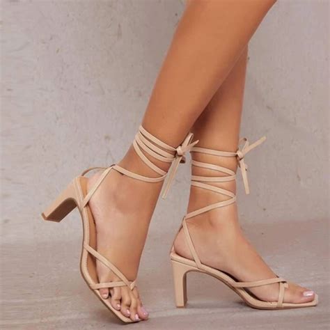 Shoes Vegan Leather Square Toe Laceup Nude Block Heels Poshmark