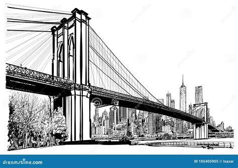 Brooklyn Bridge in New York Stock Vector - Illustration of landmark ...