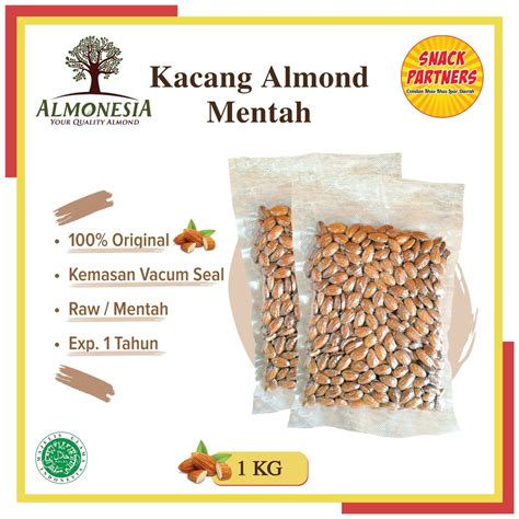 Jual Kacang Almond Utuh Mentah Raw Whole Almond REPACK 100 GR 250