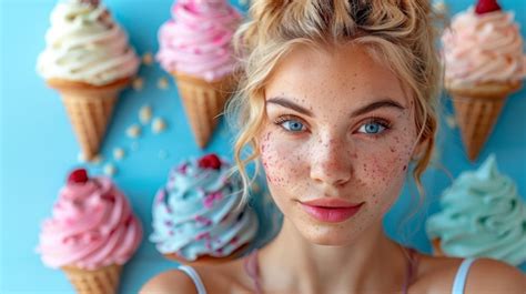 Premium Photo Girl With Ice Cream Sweet Style Clothes And Ice Cream Background Colorful And Bright