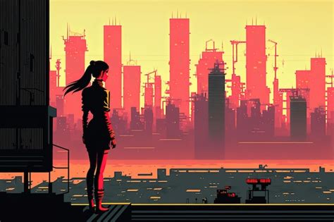 Premium Photo | Girl looks at cyberpunk city