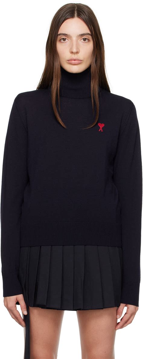 Navy Ami de Cœur Turtleneck by AMI Paris on Sale