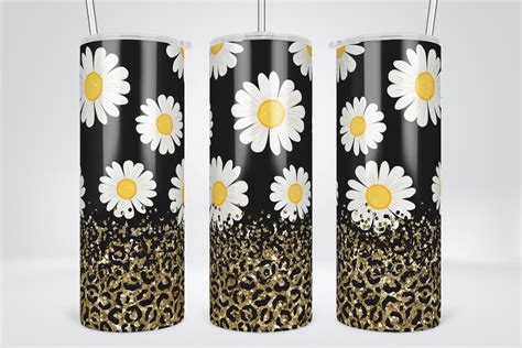 Daisy Gold Glitter Leopard Tumbler Wrap Graphic By TINTIN Design