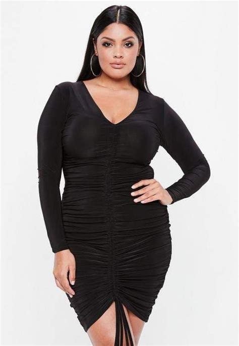 Missguided Curve Black Ruched Front Bodycon Dress