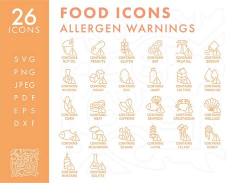 Food Contains Allergens Symbols Line Icons Pack Svg Minimalist Food