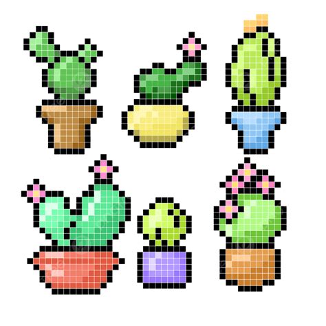 Cactus Pixel Décoration Set Illustration PNG Pixel Décoration Suite