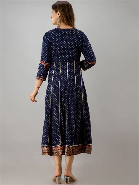 Buy Kalini Women Navy Blue Ethnic Motifs Printed Anarkali Kurta Online