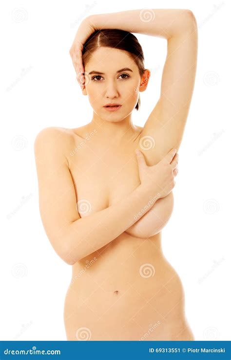 Slim Naked Woman Covering Her Breast Stock Image Image Of Isolated