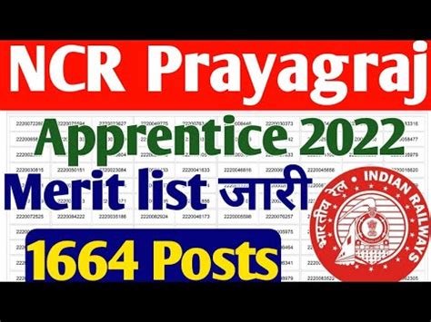 NCR Prayagraj Apprentice Merit List 2022 RRC NCR Prayagraj Apprentice