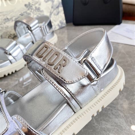 Replica Dior Dioract Sandals In Silver Laminated Calfskin