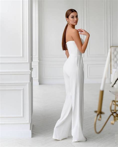 White Formal Jumpsuit Womens Bridal White Jumpsuit Women Etsy